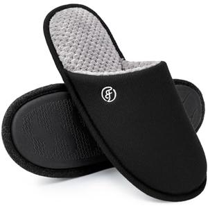 EverFoams Men's Cotton Knit Slippers Lightweight Memory Foam Indoor House Shoes with Anti-Skid Sole 11-12