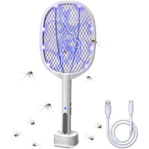 Lulu Home 2-in-1 Electric Bug Zapper Racket, 3000V High Voltage LED Lighted Handheld Mosquito Swatter with 3 Layer Safety Mesh, USB Charging Portable Fly Killer Racquet for Indoor Outdoor Use