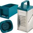 Rachael Ray Tools and Gadgets Stainless Steel Box Grater for Vegetables, Chocolate, Hard Cheeses, and more, Teal Blue (4 cup)