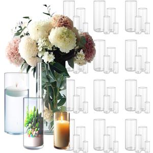 48 Pack Clear Glass Cylinder Vases for Centerpieces - Different Sizes Floating Candle Vases Holder -4", 6", 8",10" Hight Perfect for Weddings and Events (48 Pack ( 4,6,8,10 inch ))