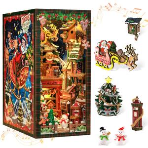CUTEBEE Christmas Book Nook Kit - DIY Miniature House Dollhouse Kit for Adults, Teens, Booknook Tiny House Bookshelf Decor 3D Wooden Puzzle, Gifts for Family, Friends Christmas Wish Store