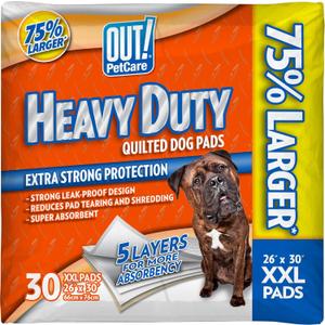 OUT! Petcare Puppy Pads XXL, Heavy Duty, Leak Proof Pee Pads for Dogs, Potty Training & Housebreaking, Puppy Essentials (26"x30", 30 Count) (Pack of 1)
