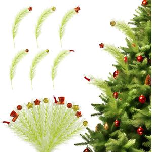 15.7 Inch Fluffy Christmas Tree Topper with 12 Pcs Green & Red Picks - Pampas Grass Xmas Decor for Tree, Holiday Party & Home Decorations
