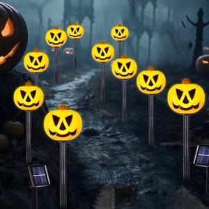 BRIGHTDECK Halloween Pumpkin Stake Lights, Set of 10 Decorative Solar Pumpkin Lights, Waterproof Halloween Decorations for Outdoor Garden and Yard (Pumpkin)