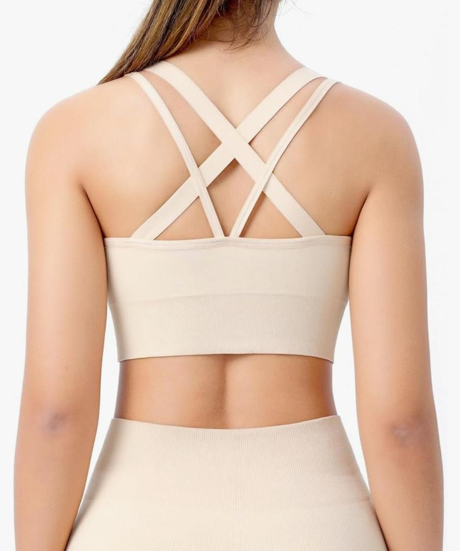 Sports Bras for Women, Criss-Cross Back, Adjustable Wire-Free Medium Support Workout Bra with Removable Cups, M