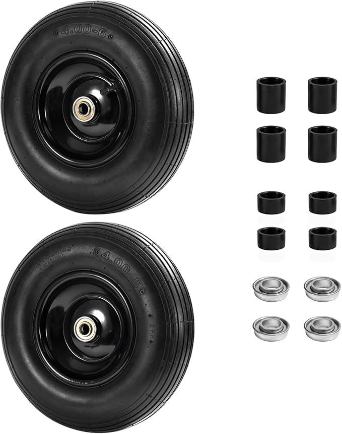 Parts Camp 4.00-6 Tire and Wheel 13" Wheelbarrow Tire 4.00-6 Pneumatic Tires and Wheel For Wheelbarrows Trolley Dolly Garden Wagon tire With 5/8"&3/4" bore hole,（3.74" Centered Hub） 2 Pack