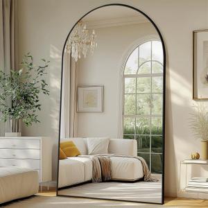 Large Standing Mirror Full Length, 82"X44" Oversized Arched Floor Mirror Black Full Length Mirror with Stand, Hanging or Wall Mounted for Bedroom Living Room Clothing Store Gym, Tempered Glass