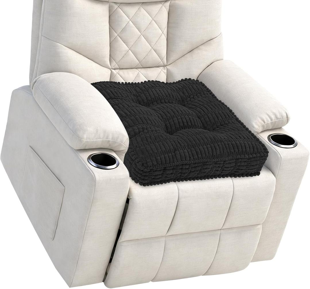 idee-home Recliner Cushions for Elderly, 20x20x5 Inch Corduroy Recliner Seat Cushion Tufted, Large Square Seat Cushion for Recliner Chair, Floor Pillow, Boosting Support Reduce Hip Pain, Black