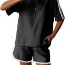 Dqbeng Womens Casual Summer 2 Piece Sets Cotton Short Sleeve Tshirt Matching Shorts Athleisure Set with Pockets (Black)