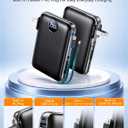 Portable Charger with Built-in Cables & Wall Plug, 10000mAh Power Bank, 4 Outputs 22.5W USB C Fast Charging, Mini Travel Essentials Battery Pack with LED Display for iPhone/iPad/Samsung etc Black