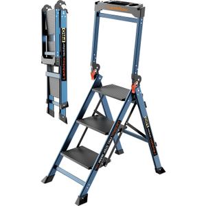 Ladder Pro 3 Step Ladder with Handrails, Aluminum Heavy Duty Ladder, Wide Step & Anti-Slip Feet, Lightweight Portable, Folding Storage Ladders for Home Family Indoor RV Kitchen