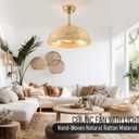 19.3" Rattan Caged Ceiling Fan with Lights 4-Lights Boho Flush Mount Bamboo Fandelier with Remote Reversible Farmhouse Wicker Fan Chandelier for Bedroom Living Room Dining Room Entryway