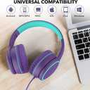 RORSOU R10 Over-Ear Headphones with Microphone, Lightweight Folding Stereo Bass Headset with 1.5M No-Tangle Cord, Portable Wired Headphones for Smartphone Tablet Computer MP3 / 4 (Purple)