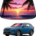 Sunset Beach Car Windshield Sun Shade Compatible with Toyota RAV4 2013 2014 2015 2016 2017 2018, Foldable Reflective Window Sunshade for UV Protection & Heat Reduction