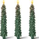 Homemory 3 PCS Flameless Taper Candles with 6-Hours Timer, 9.7 Inches Christmas Tree Candlesticks, Real Wax Battery Operated Window Candles with 3D Flickering Flame for Fireplace Christmas