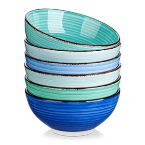 vancasso Bonita 27 Oz Cereal Bowls Set of 6, Blue Ceramic Bowls for Kitchen, 4 Inch Soup Bowls, Dishwasher & Microwave Safe