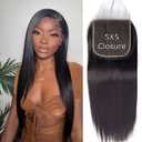 5x5 Lace Closure Hd Transparent Straight Frontal Closure 12A Virgin Remy Human Hair Closure Real Hd Transparent Lace Closure Pre Plucked With Baby Hair Natural Black Color(16inch)