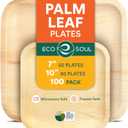ECO SOUL Compostable 7 & 10 Inch Palm Leaf Square Plates (100 Count) Like Bamboo Plates | Biodegradable | Eco-Friendly, Microwave & Oven Safe - Party Pack