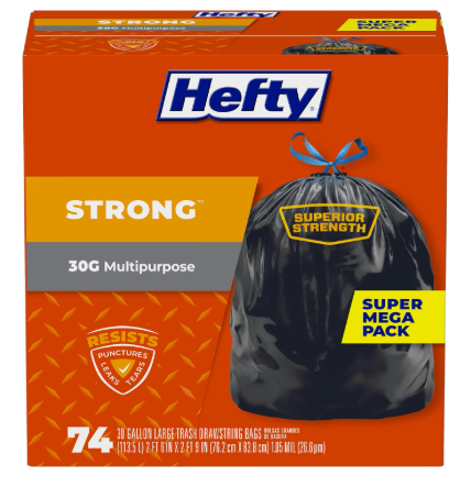 Hefty Strong Super Mega Pack 74 Bags Black Garbage bags
