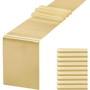 10 Pack Satin Table Runner 12 X 108 Inch Silk Table Runner for Party,Wedding, Birthday, Banquets,Decoration(Light Gold)