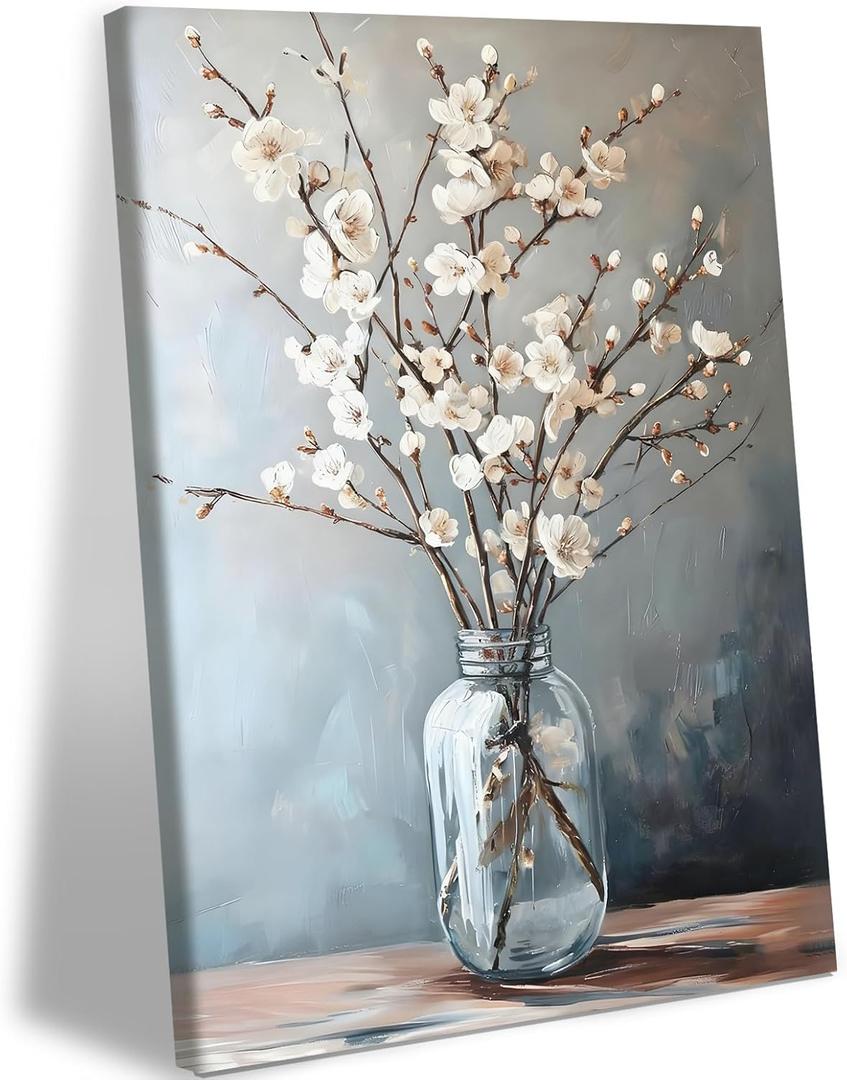 Doqueodas Botanical And Floral Art Canvas Wall Art16x24 Inch Framing | Elegant Still Life Floral Painting Modern Neutral Vase Design Poster Prints Suitable For Living Room And Bedroom Wall Decor