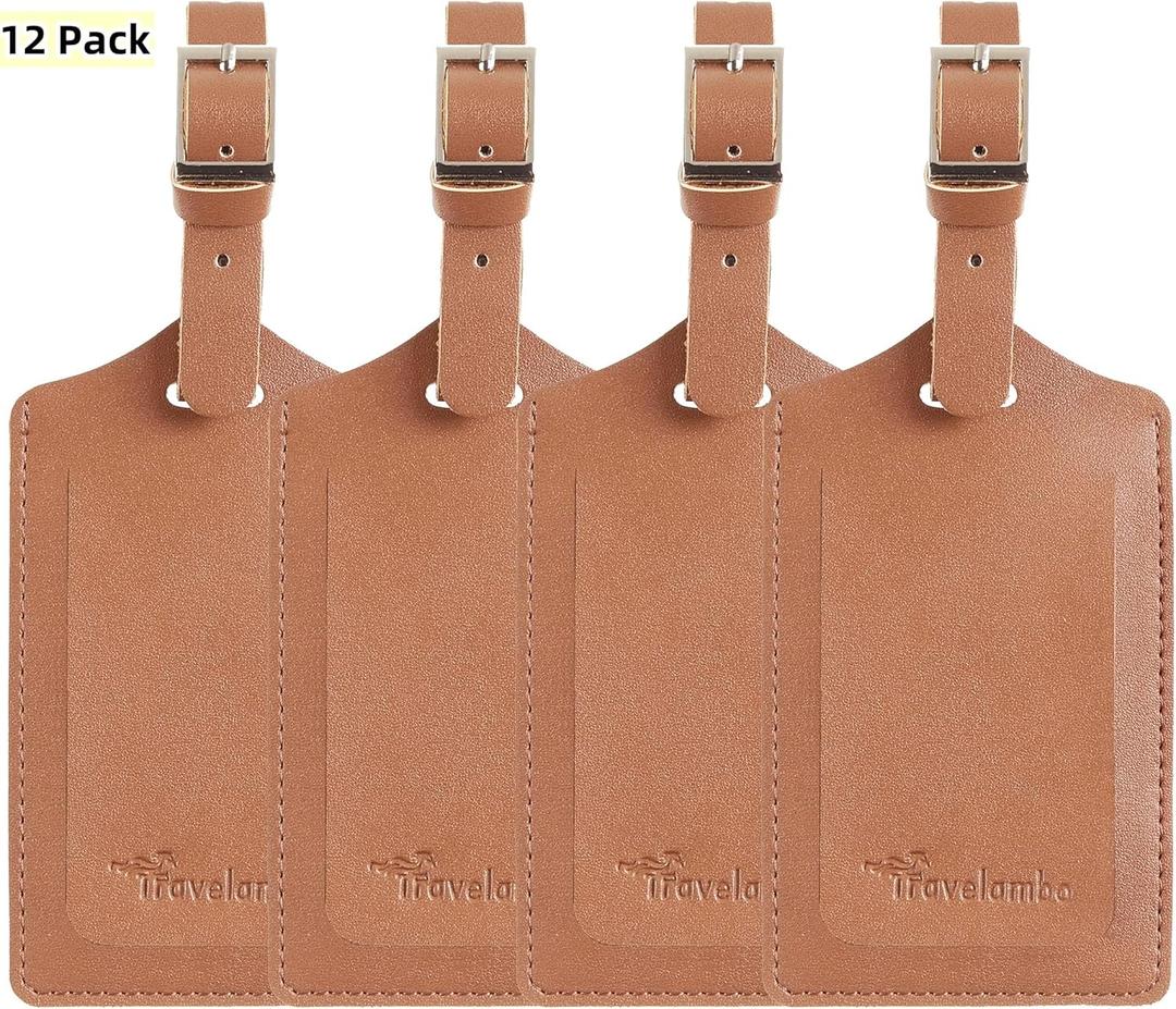 Travelambo Luggage Tags for Suitcases PU Leather Travel Tags Bag Tags Privacy Protection Travel Essentials (Yellowish Brown)
