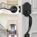 Goldenwarm Black Front Door Handle, Door Handle Exterior, Single Cylinder Front Door Handle Only, Matte Black Front Door Handle No Lock