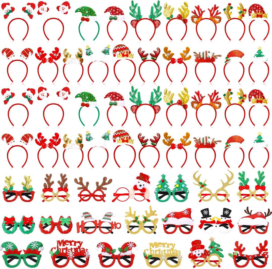 Giegxin 80 Pcs Christmas Party Decorations for Adults Include 40 Christmas Headbands Bulk 40 Holiday Glitter Sunglasses Bulk