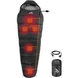 Heated Sleeping Bag 5pcs Multi USB Power Support Heating Pads,Operated with Battery Power Bank or Other USB Power Supplies, Portable Compact Bag, Mummy Style.