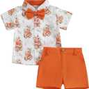 Toddler Boy Easter Outfits Bunny Carrot Print Short Sleeve Button Down Shirt Top Shorts Set Gentleman Suit Size 80