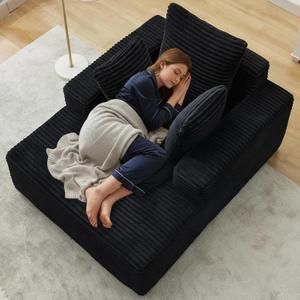 Boneless Couch Chaise Lounge Chair, 54" Oversized Cloud Sofa with Deep Seat, Plush Corduroy Reading Chair for Living Room, Bedroom, Reading Nook, Apartment, Gaming Room & Movie Nights, Black, 54" × 43" × 34"