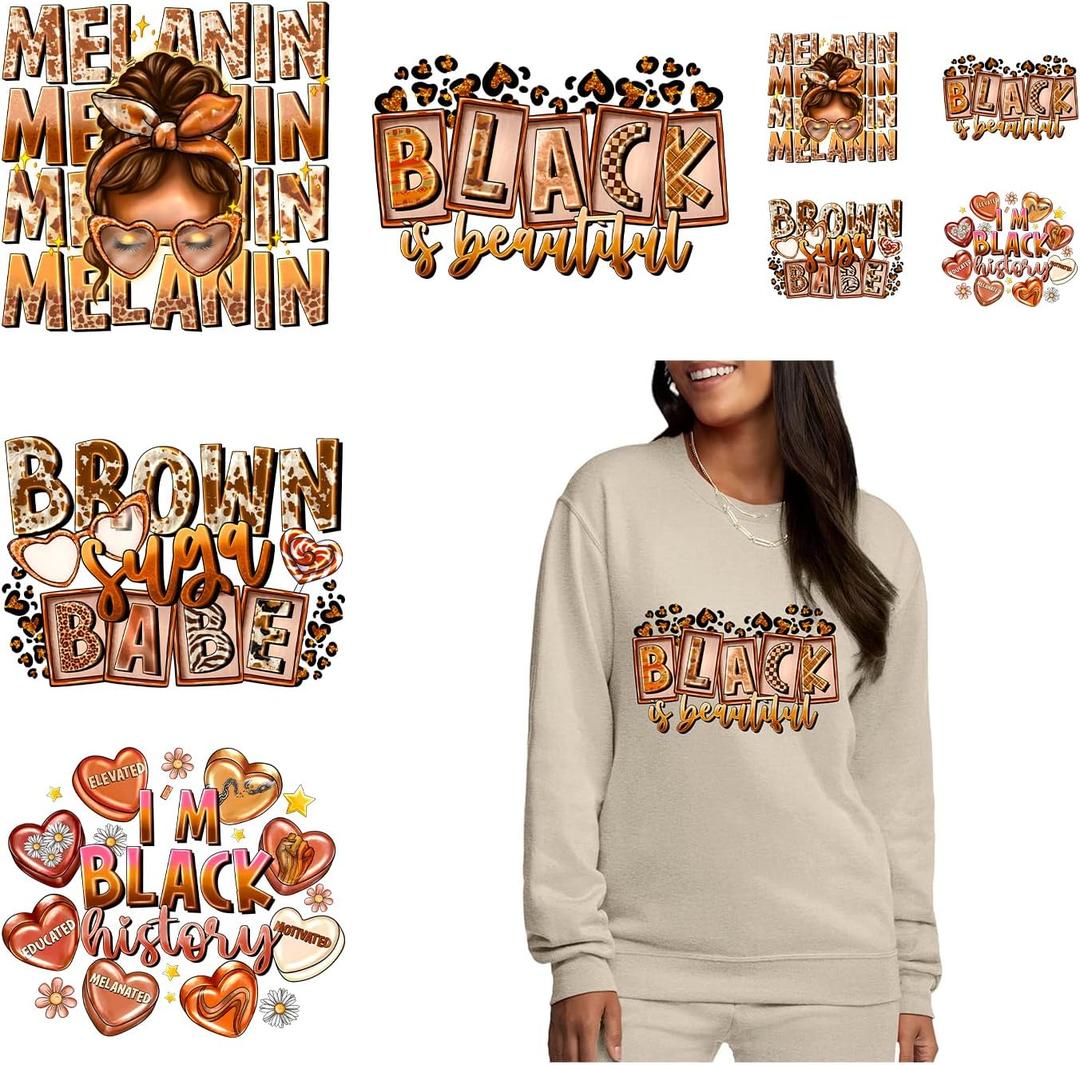 8PCS Black History Month Iron on Transfer Patches Juneteenth Unique DIY Heat Transfer Vinyl Stickers for T-Shirt Clothing Bags Hoodies Heat Press Washable Decoration Applique Decals