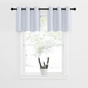 NICETOWN Greyish White Tiers Room Darkening Valances - Energy Efficient Kitchen Grommet-Top Kitchen Curtain Panels for Short Windows (2-Pack, W42 x L18 inches, Platinum-Greyish White)
