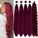Burgundy Boho Braiding Hair Pre stretched Color 900 Curly Braiding Hair for Boho Braids Prestretched Knotless Hair for Bohemian Braids (26 Inch-Packs of 5)