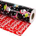 Dlyrroba Reversible Christmas Wrapping Paper Roll - Metallic Foil Gift Wrap with Xmas Design for Holiday Winter (Funny Christmas - Black, 17 In X 100 Feet)