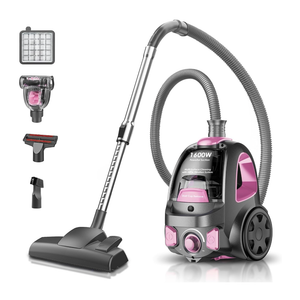 PKUYIE Canister Vacuum Cleaner, 40Kpa 1600W Cyclon Power Bagless Canister Vacuum Cleaners for Home, 3.7QT Large Dust Cup, Lightweight Vac for Hard Floors, Carpets, Pet Hair, Pink