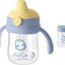 Piifur Tritan Sippy Cup with Storage Lid for 6-18 Months Leak Proof, Weighted Straw Learner Cup with Handle for Baby 8 Ounce (Blue)