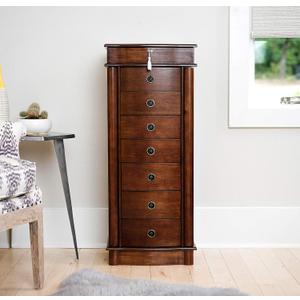 Hives and Honey Noelle Standing Jewelry Armoire, Locking Organizer with Mirror, 7 Drawers, Side Doors, Necklace Hooks, Ring Rolls, Jewelry Box for Earrings, Bracelets, and More (Walnut)