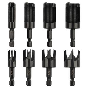 Rocaris 8 Pack Wood Plug Cutter Drill Bit Set, Straight and Tapered Taper Cutting Tool 1/ 4", 5/ 8", 3/ 8", 1/ 2", 1/ 4 Inch Hex Shank, Black