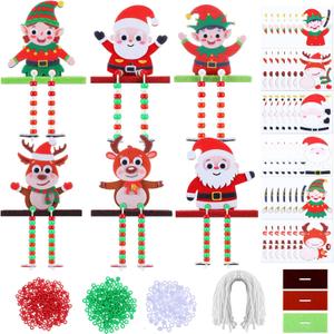 Blueweenly 24 Sets Christmas Beaded Ornament Kit for Kids Winter Crafts with Beads Felt Santa Claus Reindeer Elf Ornament Christmas DIY Craft Art Set for Xmas Table Mantle Party Favors Decoration