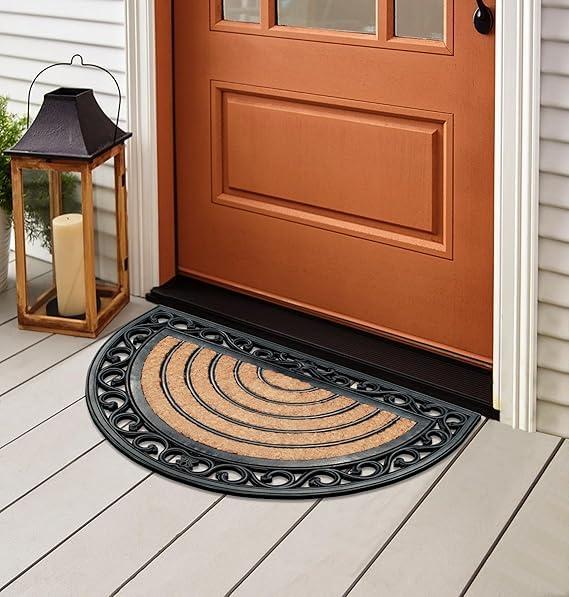 Natural Coir and Rubber Large Half Round Door Mat, 30 x 18 inch, Thick Durable Doormats for Door Entrance, Heavy Duty, Thin Profile Door Mat, Easy to Clean,Long Lasting Front Door Entry Doormat
