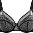 HSIA Minimizer Bras for Women Enchante Full Coverage Underwire Bras Plus Size Lifting Floral Lace Bra for Heavy Breast (Black)