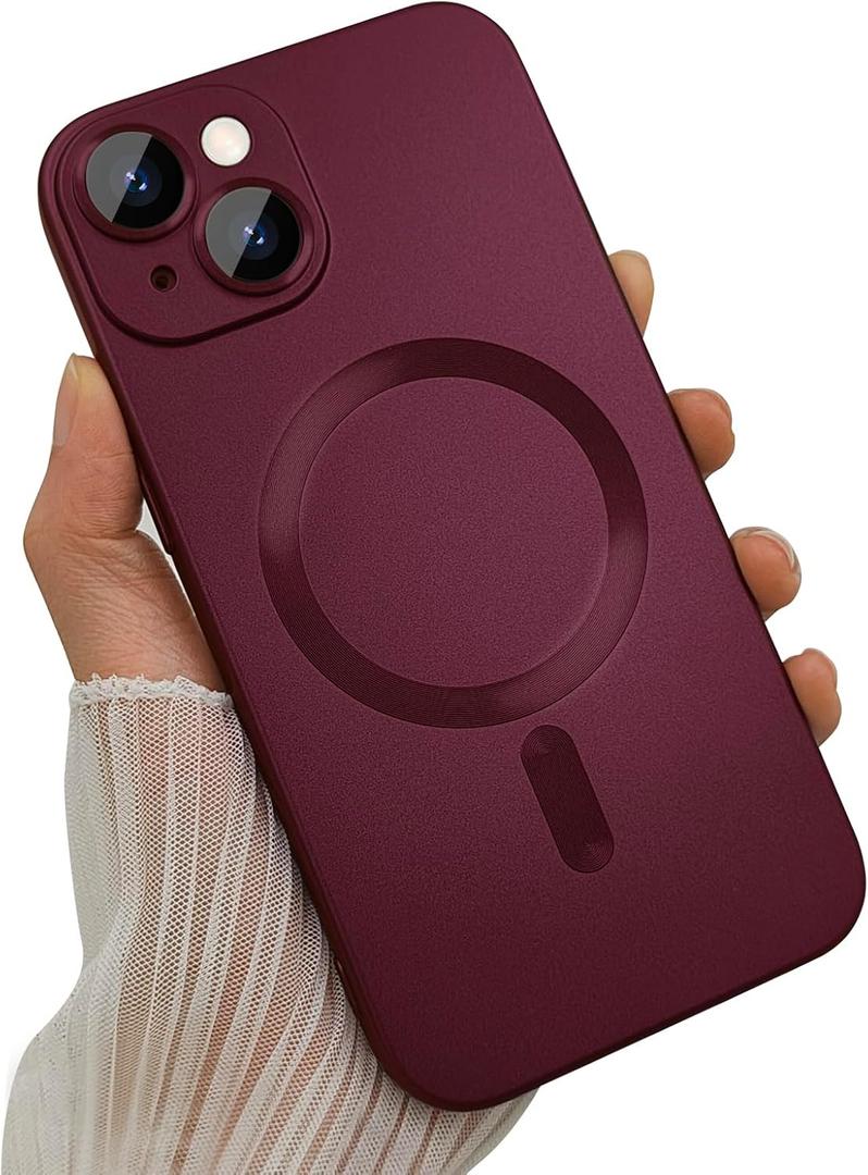 Magnetic Case for iPhone 15 Plus Phone Case for Women, Matte Luxury Soft Metallic Luster Design and Camera Lens Protector, Compatible with Magsafe Case for iPhone 15 Plus 6.7"-Red 