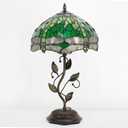 WXCFCD Tiffany Table Lamp Stained Glass Desk Lamp 12X12X19 Inches Reading Light Decor Bedroom Living Room (Yellow Green Dragonfly Style)