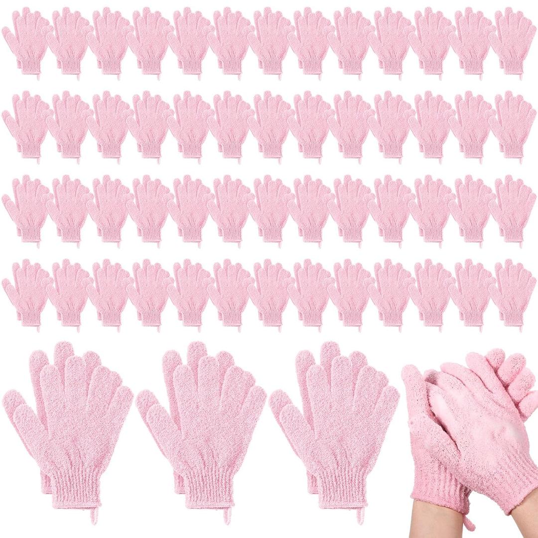 Didaey 104 Pcs Exfoliating Glove Bulk Shower Gloves with Hanging Loop Exfoliating Body Scrubber Dead Skin Remover for Body Bath Beauty Spa Massage Scrubs Men Women Bathing (Pink)