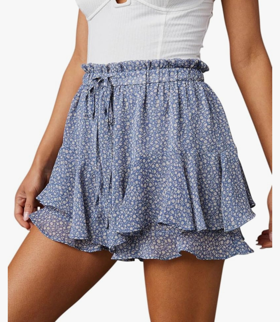 Flowy Shorts for Women Casual Boho Floral Skorts Ruffle Mini Skirts Running Tennis Butterfly Chiffon Shorts 2XL