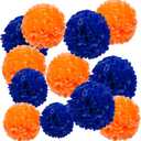 Orange and Blue Tissue Paper Pom Poms Decorations, 12", 10", Paper Flowers for Party Ceiling Hanging Decor - 12 Pcs