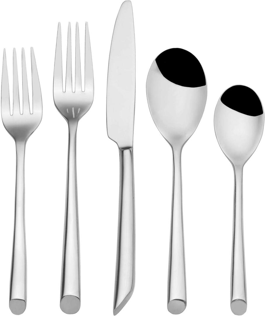 Towle Living 42-Piece Silverware Set, Service for 8, Wave Flatware Cutlery Set - Includes Fork, Knife, Spoon - For Home, Kitchen, and Resturant, Stainless Steel - Dishwasher Safe (One Fork Missing)
