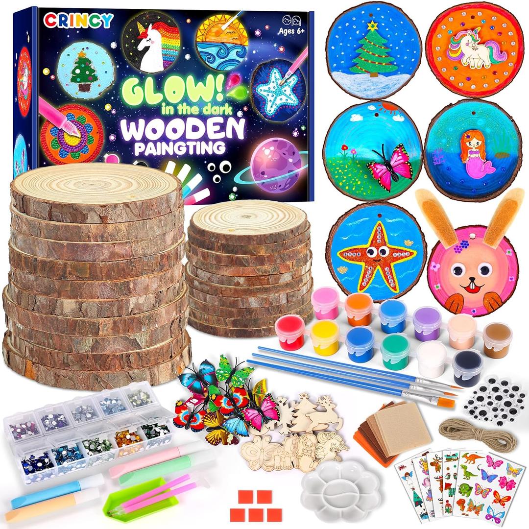 Kids Wooden Painting Kit, Glow in The Dark Paint Kit, Arts and Crafts Birthday Party Gifts for Kids Ages 8-12, Creative Art & Craft Activity Kits Toys for Boys Girls 6 7 8 9 10 12 Year Old