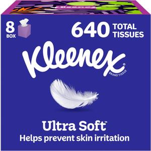 Kleenex Ultra Soft Facial Tissues, 8 Cube Boxes, 80 Tissues per Box, 3-Ply